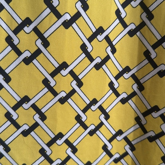 LAUREN RALPH LAUREN Yellow Geometric Faux Wrap Ruched Jersey Dress Size 4 - Picture 7 of 9